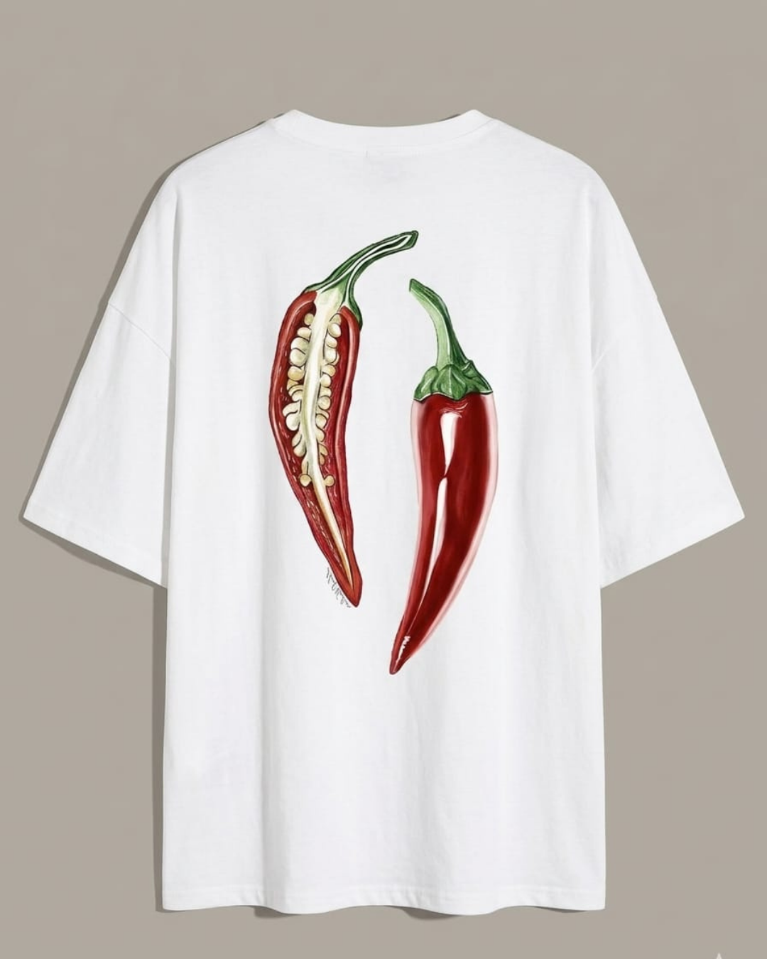 Men’s White Graphic Printed T-Shirt | Chili Design Back Print | Premium Cotton Tee - Image 3