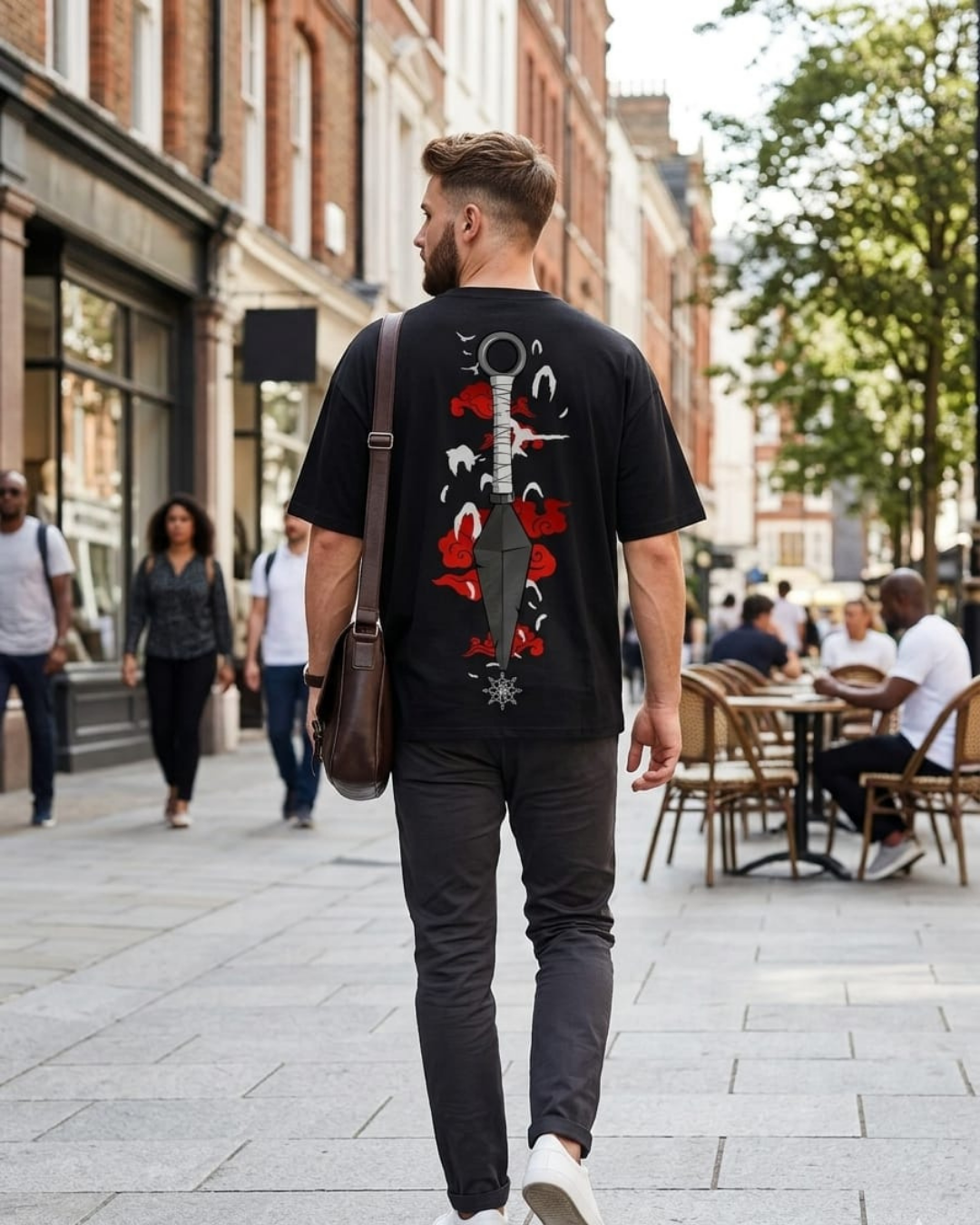 Men’s Black Graphic Printed T-Shirt | Sword Design Back Print | Premium Cotton Oversized Tee