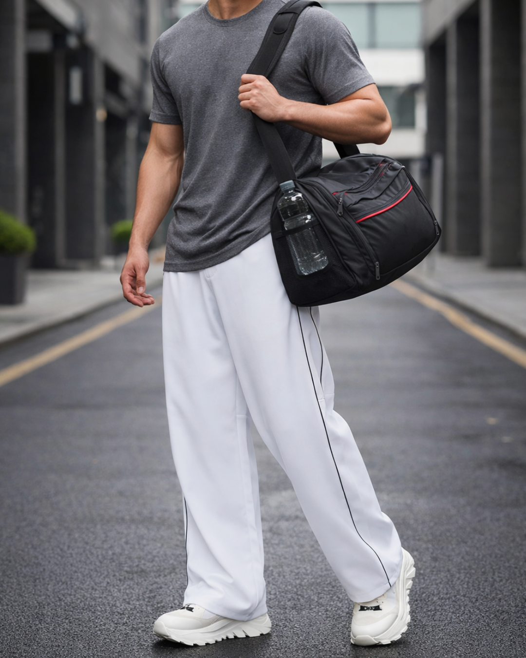 Men’s White Oversized Track Pants with Side Piping | Premium Comfort Fit