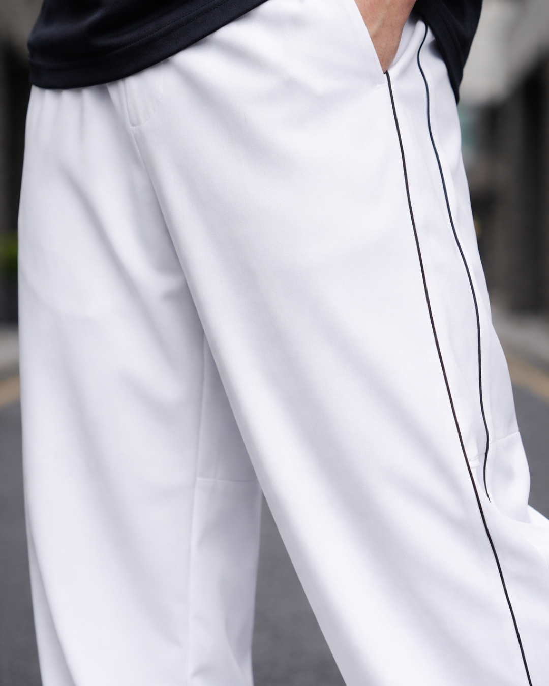 Men’s White Oversized Track Pants with Side Piping | Premium Comfort Fit - Image 2