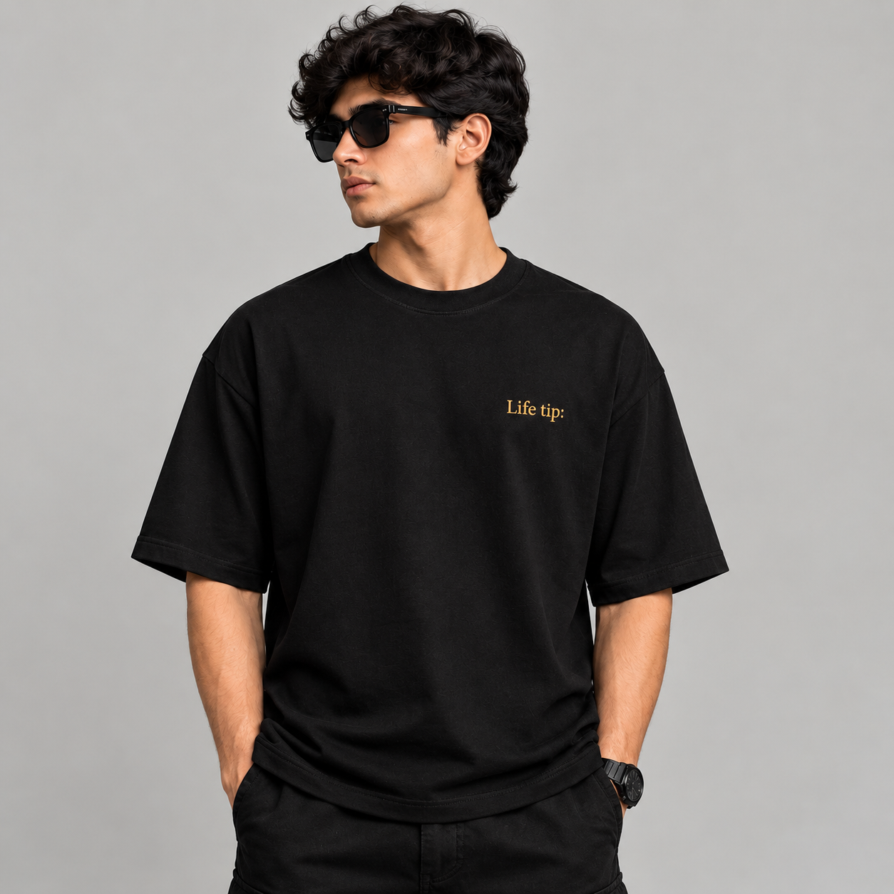 Life Tip Graphic Oversized Black T-Shirt | Premium Back Print