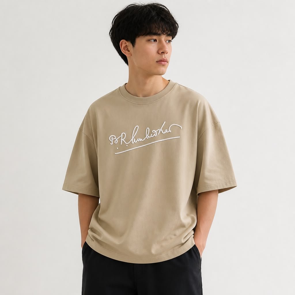 Classic Beige Oversized T-Shirt – Signature Printed Front