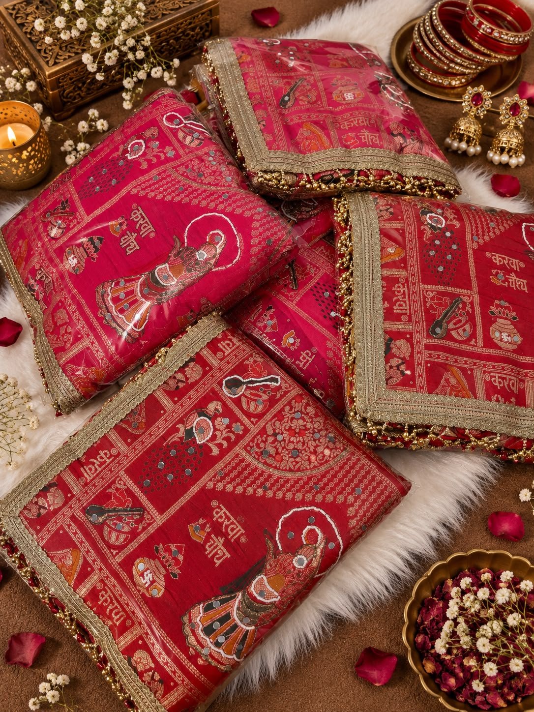 Red Dola Viscose Silk Meena Saree with Handwork, Mirror Work & Heavy Border - Image 4
