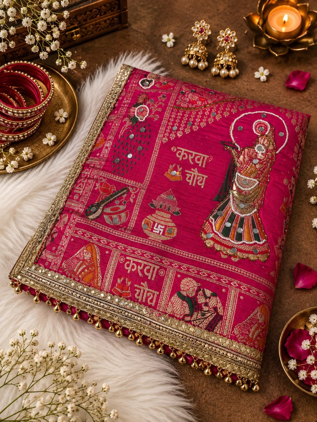Karwa Chauth / Teej Special Dola Viscose Silk Meena Saree with Handwork & Mirror Work-Pink Color - Image 2
