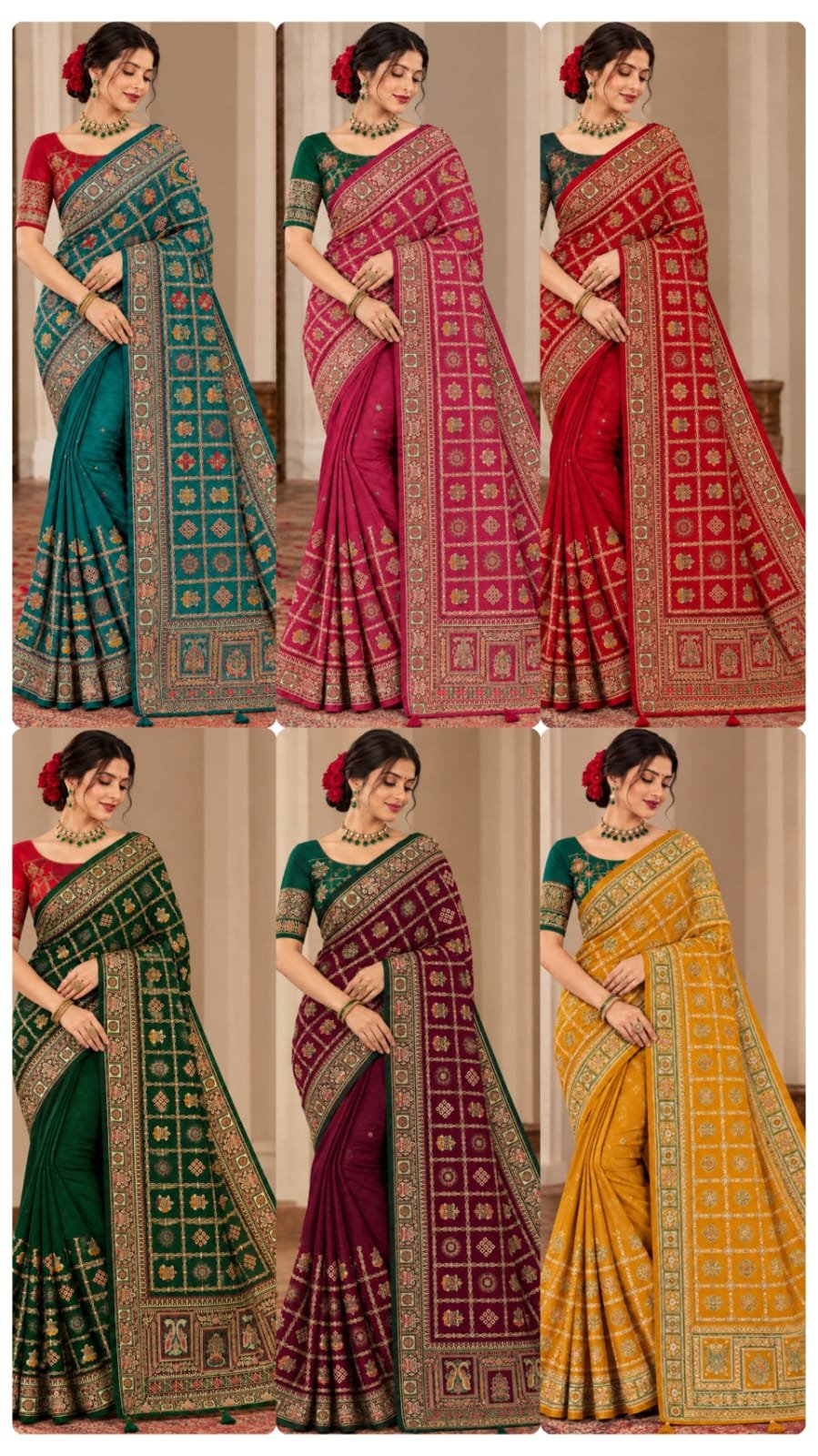 Women's Vichitra Silk Patola Embroidery Saree with Contrast Unstitched Blouse Piece