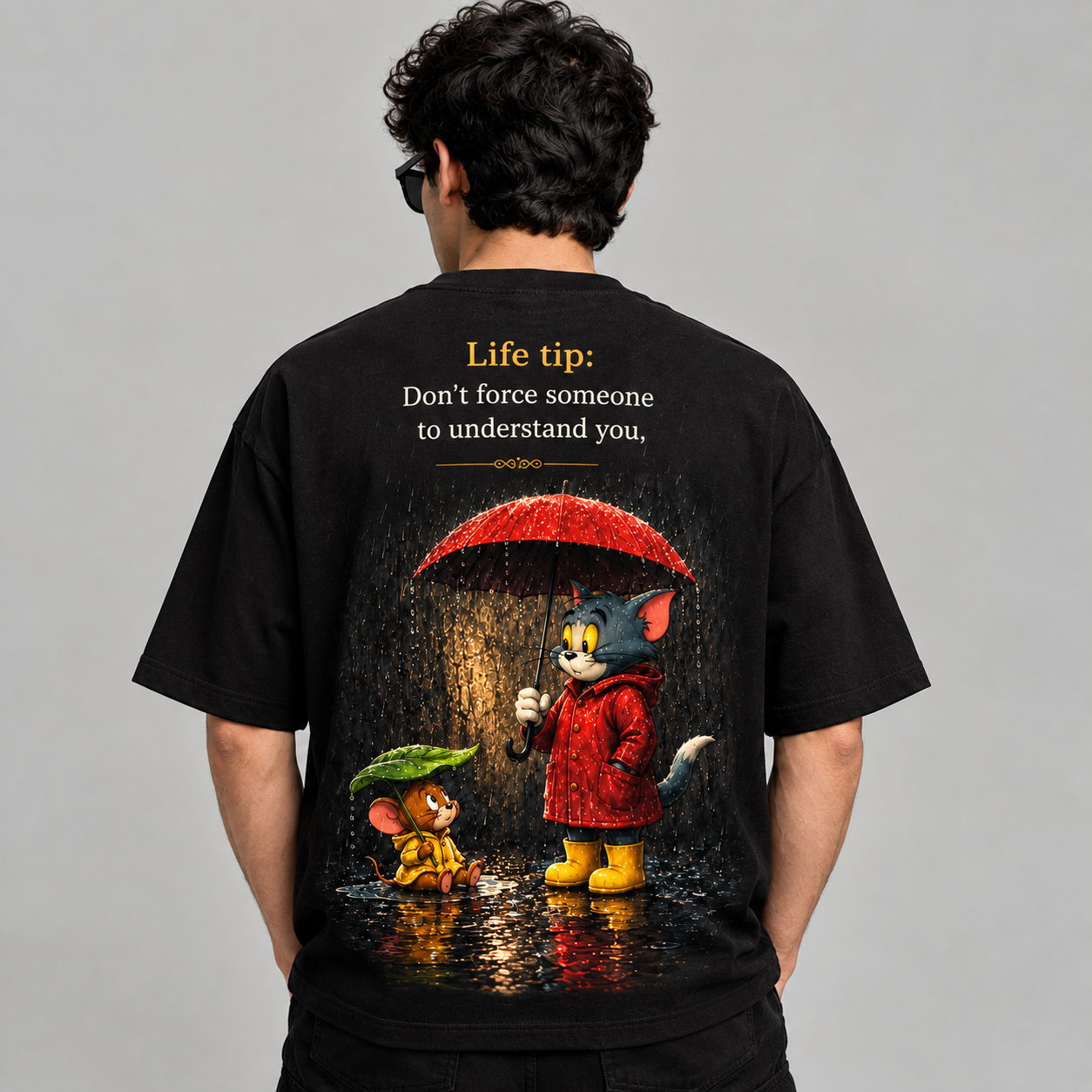 Life Tip Graphic Oversized Black T-Shirt | Premium Back Print - Image 3