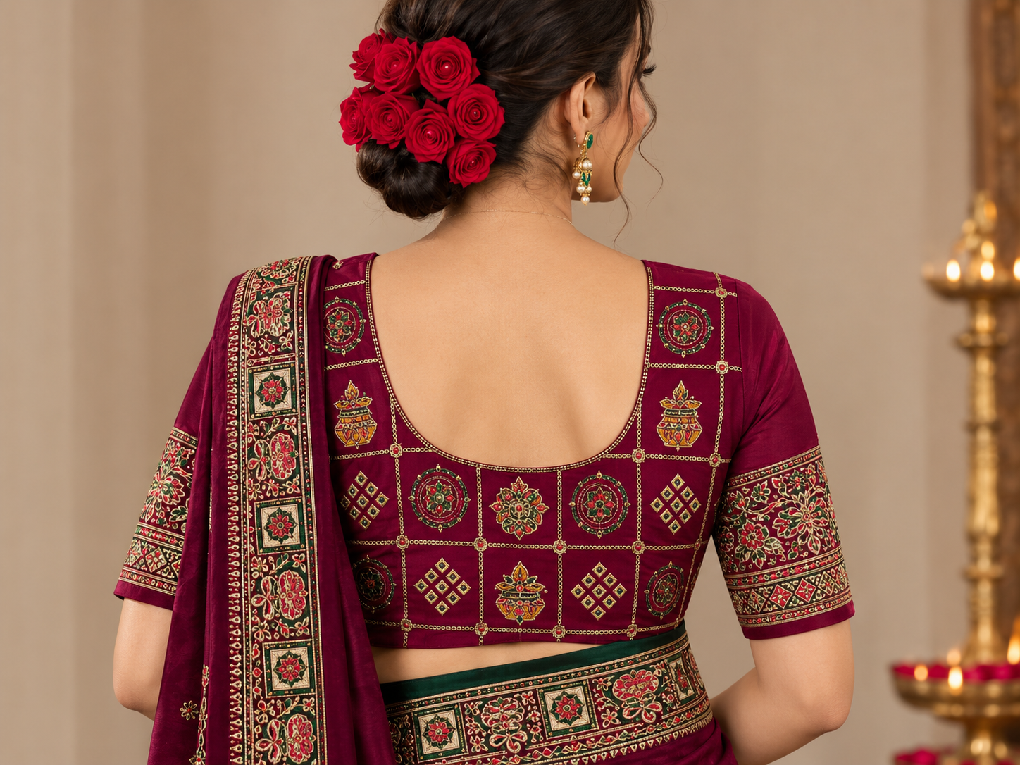 Women's Vichitra Silk Patola Embroidery Saree with Contrast Unstitched Blouse Piece - Image 8