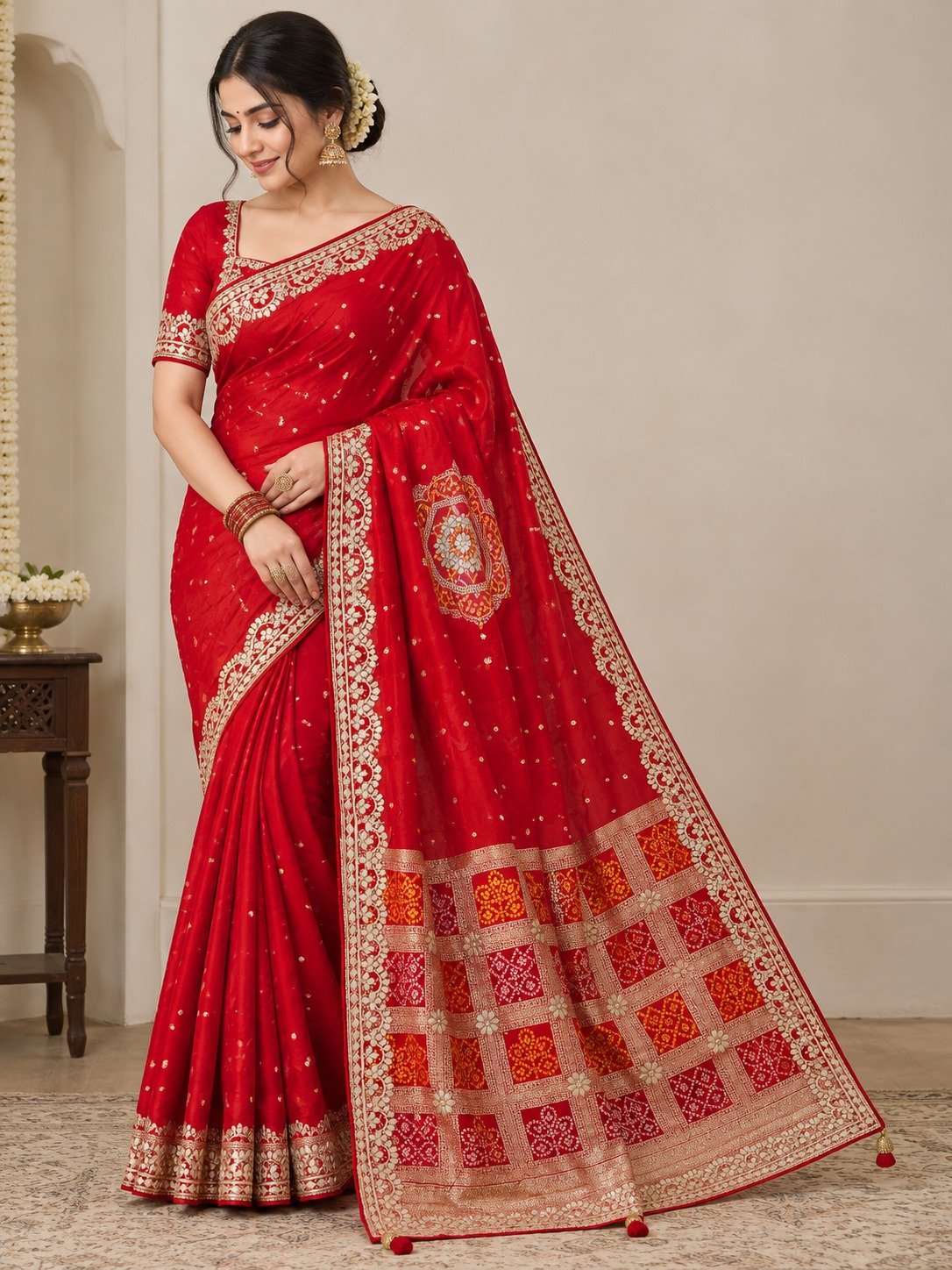 Red Gota Work Dola Viscose Silk Designer Saree