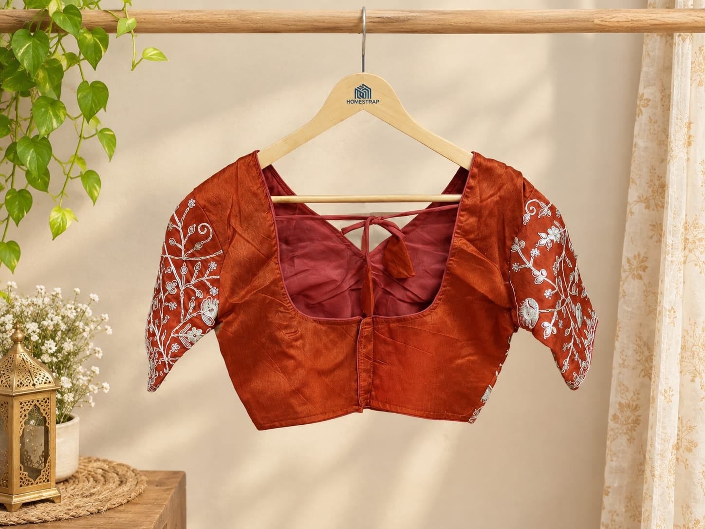 Brown Rangoli Silk Saree with Designer Embroidered Border and Stitched Blouse Piece - Image 5