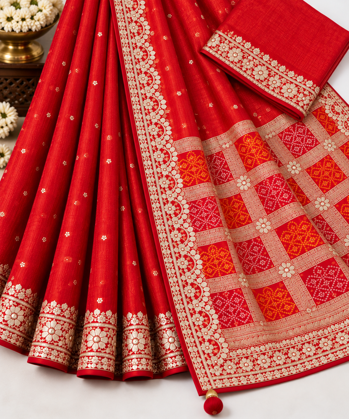Red Gota Work Dola Viscose Silk Designer Saree - Image 3