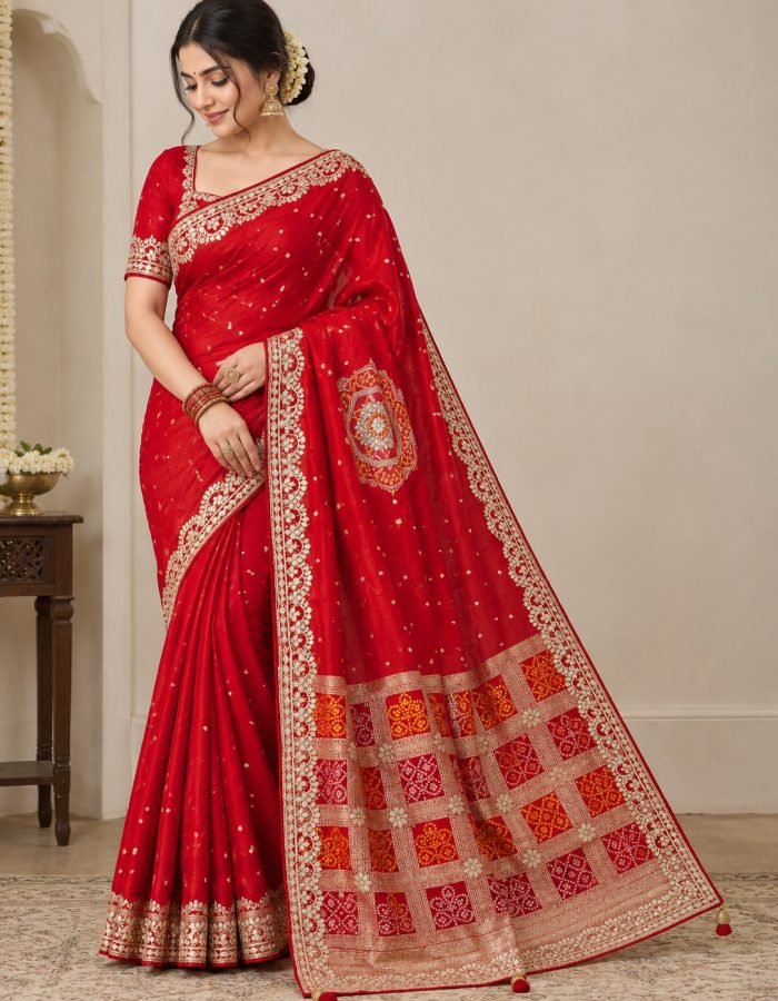 Red Gota Work Dola Viscose Silk Designer Saree