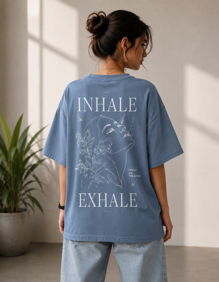 Blue Oversized Printed Cotton T-Shirt